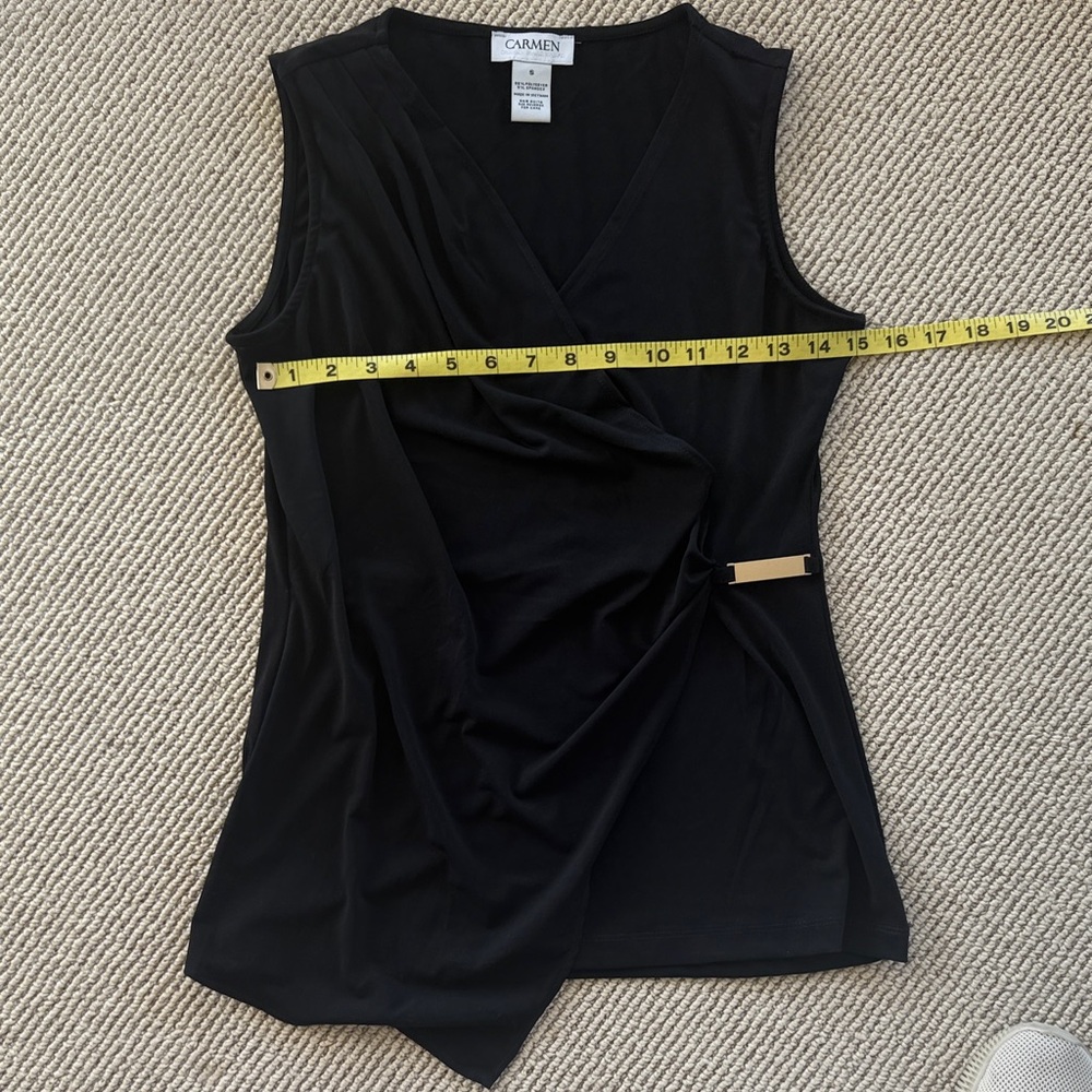 Carmen Black Sleeveless Wrap Blouse